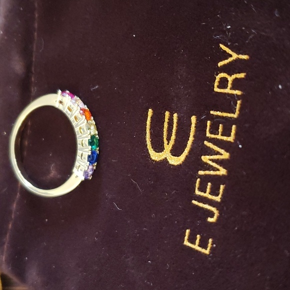 E 14K Gold Plated Rainbow Cubic Zirconia Eternity Ring Size 8 - Picture 6 of 7